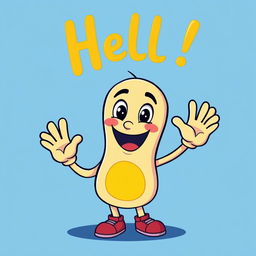 Generate an image of a friendly and happy cartoon character waving hello