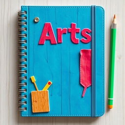 Create a professional notebook cover dedicated to the subject of Arts, inspired by construction with different materials