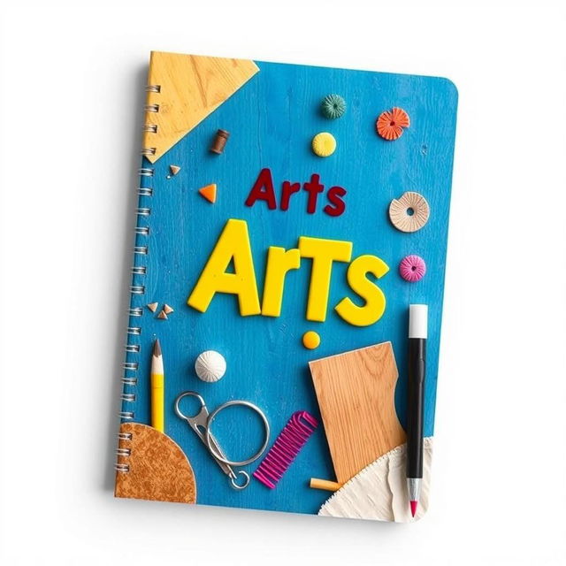 Create a professional notebook cover dedicated to the subject of Arts, inspired by construction with different materials