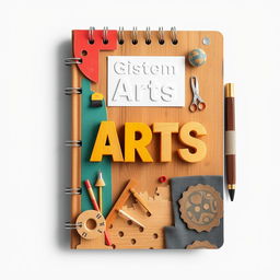 Create a professional notebook cover dedicated to the subject of Arts, inspired by construction with different materials