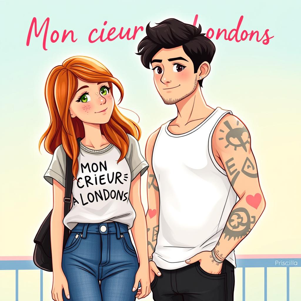 Illustrate the cover of a romance novel titled 'Mon cœur à Londres' by Priscilla Hervier