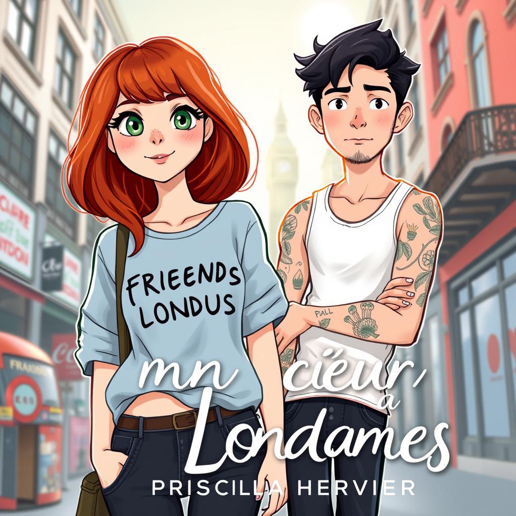 Illustrate the cover of a romance novel titled 'Mon cœur à Londres' by Priscilla Hervier