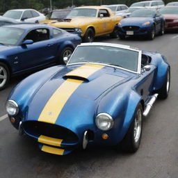 A realistic representation of Carroll Shelby's Personal Cobra 427 Super Snake, CSX 3015, severely damaged in a gripping traffic accident scene