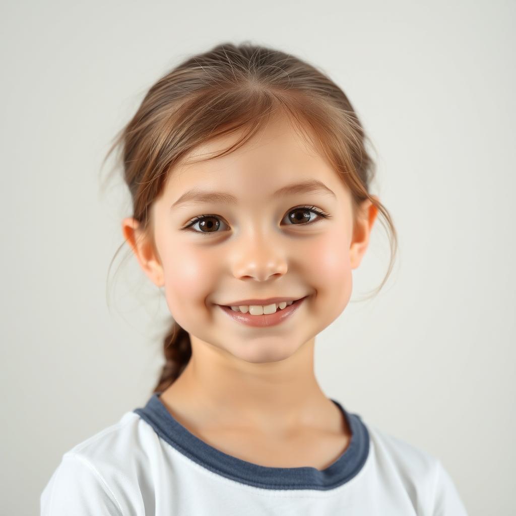 A young girl with a clean and fresh appearance, wearing simple and neat clothes