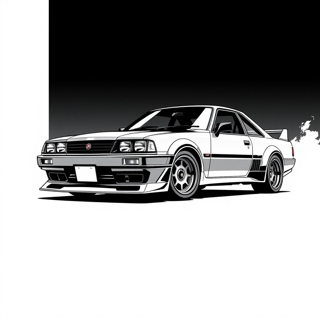 Create a black and white image of an R32 car