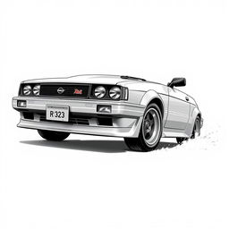 Create a black and white image of an R32 car