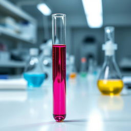 A highly detailed image of a transparent test tube filled with a colorful liquid