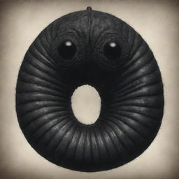 A colossal, dark worm with expressive, sorrowful eyes and curious faces etched into its sides