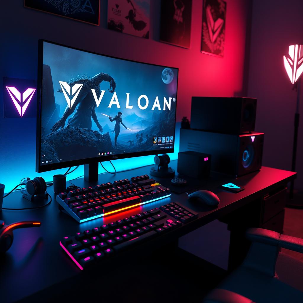 A high-resolution 4K image of a VALORANT-themed gaming setup