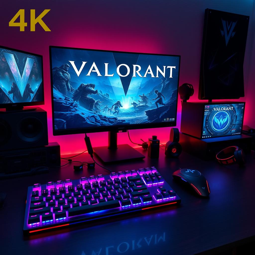 A high-resolution 4K image of a VALORANT-themed gaming setup