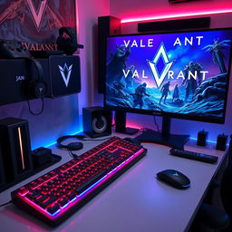 A high-resolution 4K image of a VALORANT-themed gaming setup