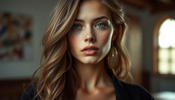 A captivating portrait of a beautiful model with features resembling Barbara Palvin