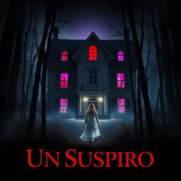 A mysterious movie poster titled 'Un Suspiro' featuring a haunted house in the woods at night