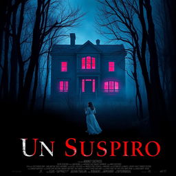 A mysterious movie poster titled 'Un Suspiro' featuring a haunted house in the woods at night