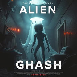 A surreal movie poster featuring a suspenseful scene with an alien and a ghost