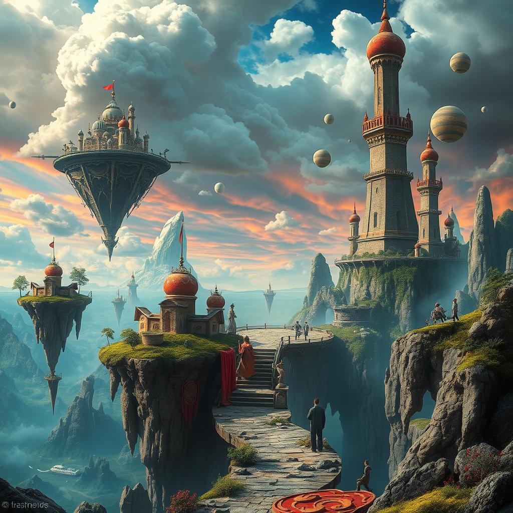 A surreal movie poster featuring a fantastical and dreamlike landscape