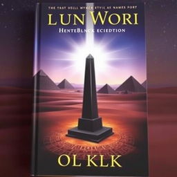 A book cover featuring a mysterious Egyptian black obelisk