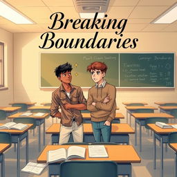 Generate a contemporary illustration of a typical classroom with desks and a blackboard at the back