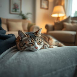 A serene image of a cat peacefully lying on a person's lap