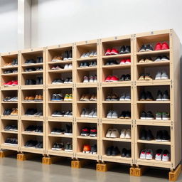 Create shoe storage modules for a warehouse, made from durable panel materials