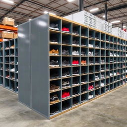 Create shoe storage modules for a warehouse, made from durable panel materials