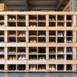 Create shoe storage modules for a warehouse, made from durable panel materials