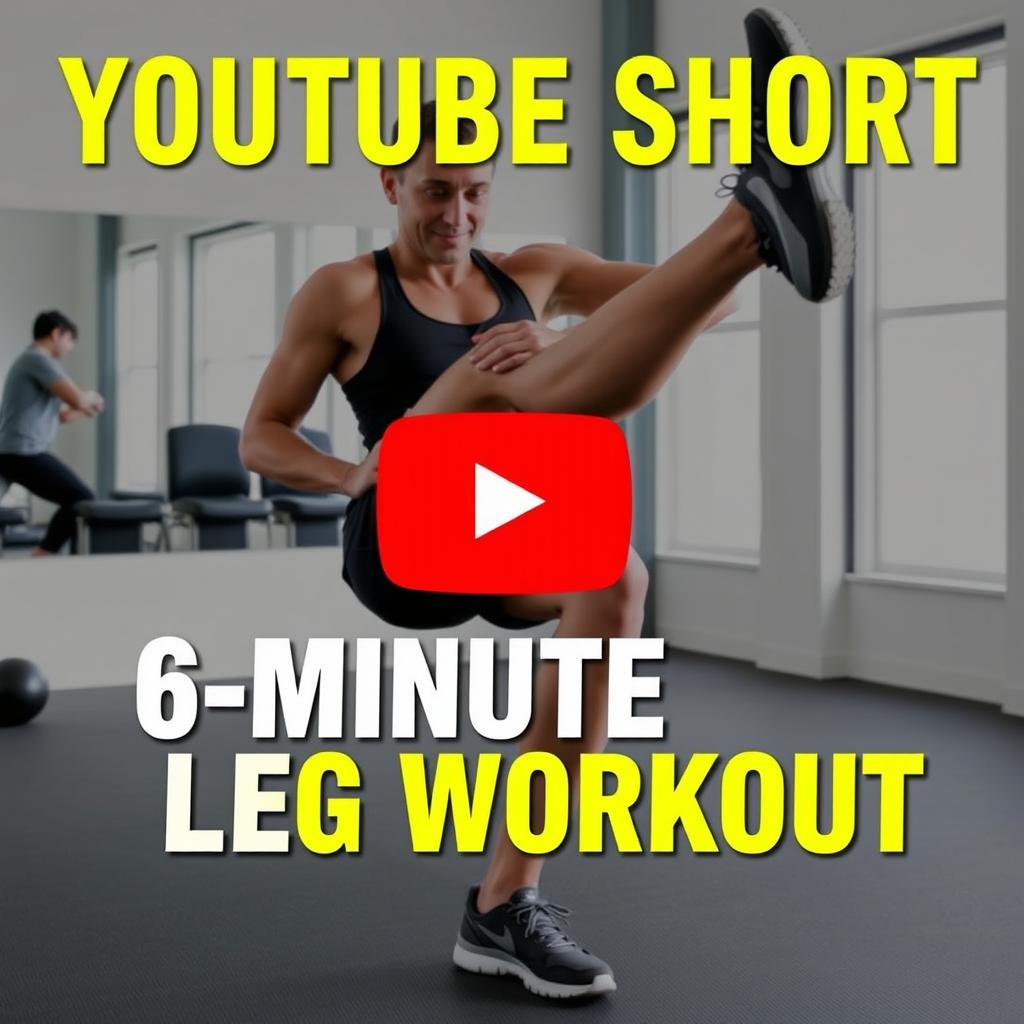 A vibrant and energetic thumbnail for a YouTube short featuring a 6-minute leg workout routine