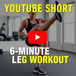 A vibrant and energetic thumbnail for a YouTube short featuring a 6-minute leg workout routine