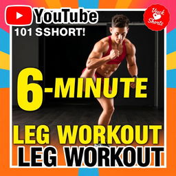 A vibrant and energetic thumbnail for a YouTube short featuring a 6-minute leg workout routine