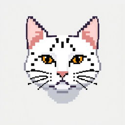 A pixelated image of a white cat with black spots