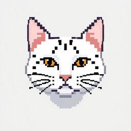 A pixelated image of a white cat with black spots