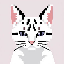 A pixelated image of a white cat with black spots