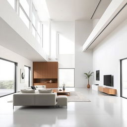 A minimalist interior design featuring clean lines, neutral colors, and open spaces