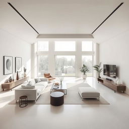 A minimalist interior design featuring clean lines, neutral colors, and open spaces