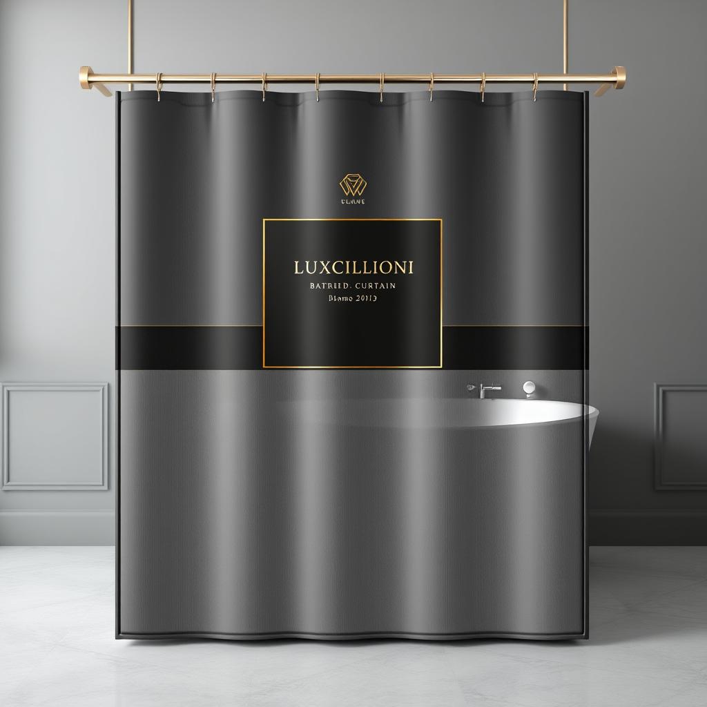 A luxurious bathroom curtain packaging design for a high-end brand