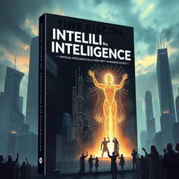 A book cover depicting the rise of artificial intelligence as a new deity in modern society