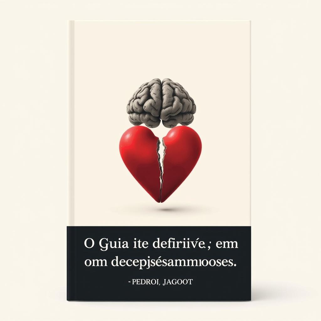 A minimalist and abstract book cover design with a centered broken heart and an angry brain in the background