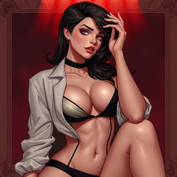 Create an image featuring a character with a seductive pose and alluring expression