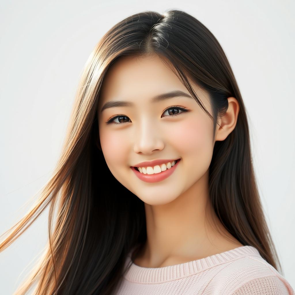 A realistic photo of a 25-year-old Chinese girl with a pure and sweet smile