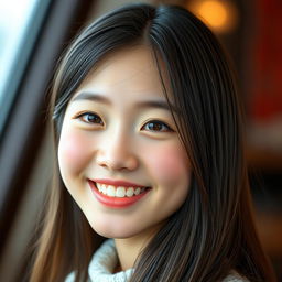 A realistic photo of a 25-year-old Chinese girl with a pure and sweet smile