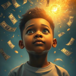 A young black boy, around 5 years old, envisions his future wealthy self through the power of his thoughts