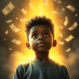 A young black boy, around 5 years old, envisions his future wealthy self through the power of his thoughts