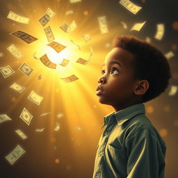 A young black boy, around 5 years old, envisions his future wealthy self through the power of his thoughts