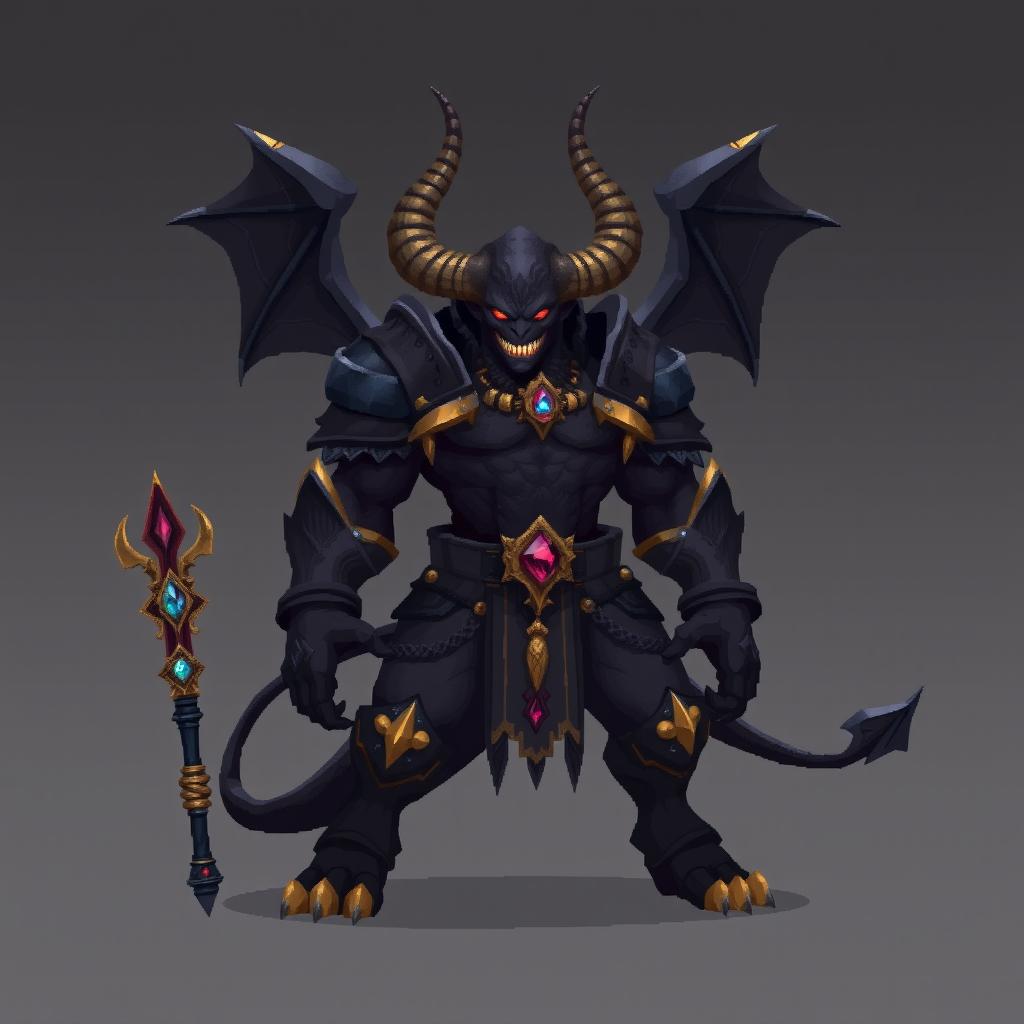 An imposing demon more than 3 meters tall, with skin black as ebony