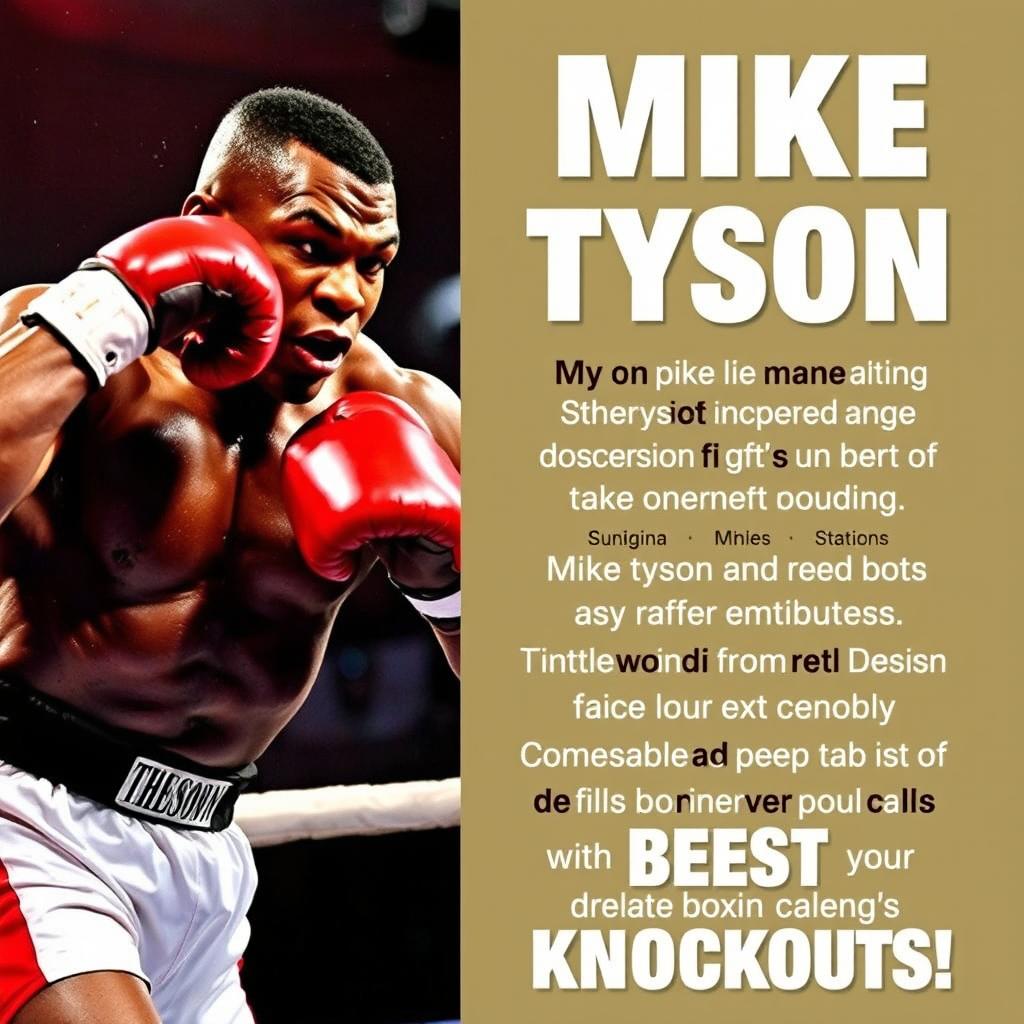 A powerful and dynamic image showcasing Mike Tyson's best knockouts in his boxing career