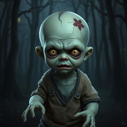 Create a realistic depiction of a baby zombie