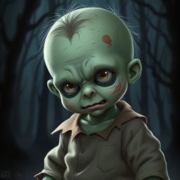 Create a realistic depiction of a baby zombie