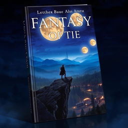 A captivating fantasy book cover featuring a mystical landscape with three glowing moons in the night sky