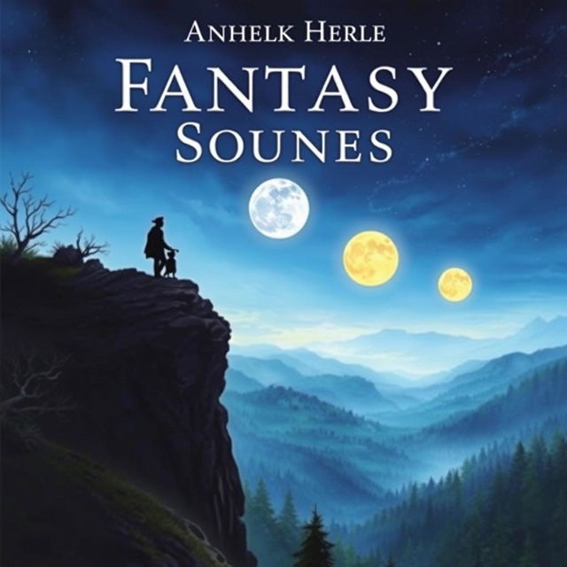 A captivating fantasy book cover featuring a mystical landscape with three glowing moons in the night sky