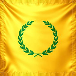 Create an illustration of a silk flag with a golden background featuring a green laurel wreath in the center